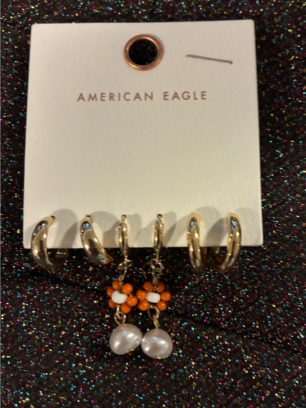 American Eagle Outfitters Gold Hoop and Orange Bead Pearl Drop Earring Set